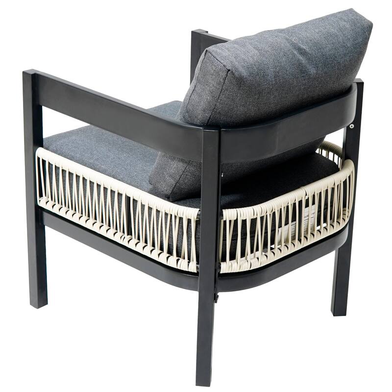 Roomfitters Multi-Person Outdoor Iron Sofa Set with Table, Rattan Decoration, Waterproof, Rust-Proof for Garden, Lawn