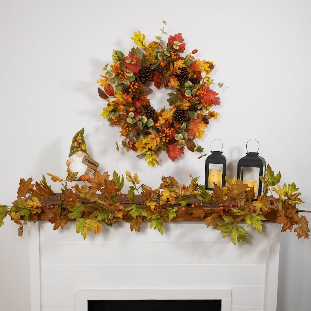 5' x 8" Maple Leaves Berries Artificial Fall Harvest Garl, Unlit
