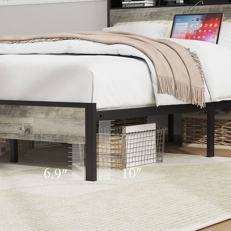 Bed frame with a charging station