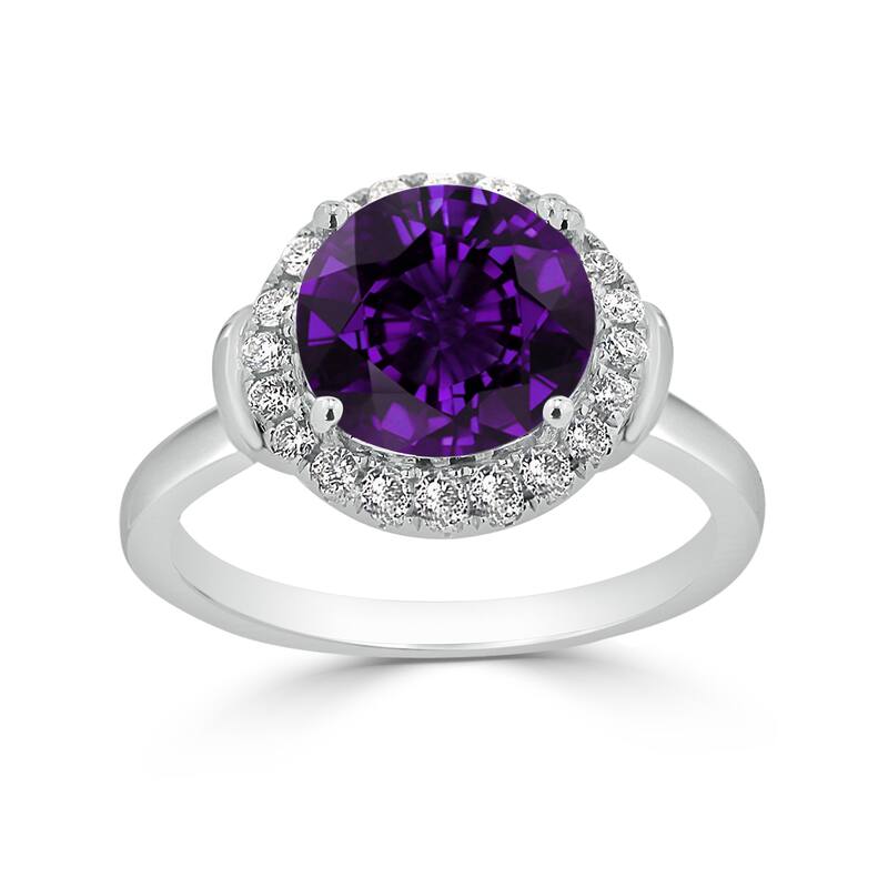 Auriya 2 1/5ct Round Purple Amethyst and Halo Diamond Engagement Ring 1/4ctw 14k Gold