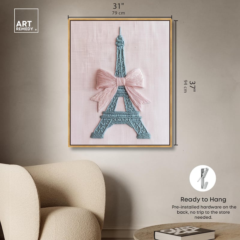 Stitched Eiffel Tower Bow Canvas by Art Remedy