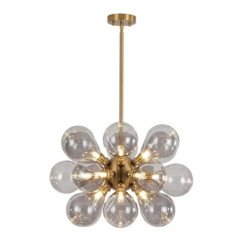 18-Light Cluster Blue Glass Bubble Chandelier - 25in Wide Gold
