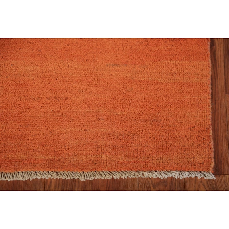 Orange Stripe / Modern Gabbeh Oriental Rug Hand-Knotted Wool Carpet - 3'10" x 5'10"
