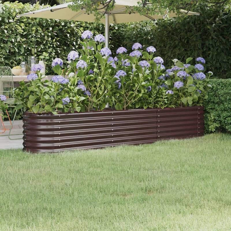 vidaXL Garden Raised Bed Powder-coated steel Large Durable - 88.2 x 88.2 x 14.2 in - Brown - 88.2 x 88.2 x 14.2 in