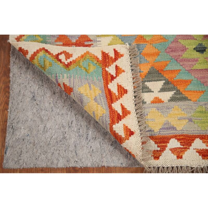 Hand Woven Oriental 100% Wool Carpet Southwestern Geometric Multi-Colored Kilim Area Rug - 6' 8'' X 5' 0''