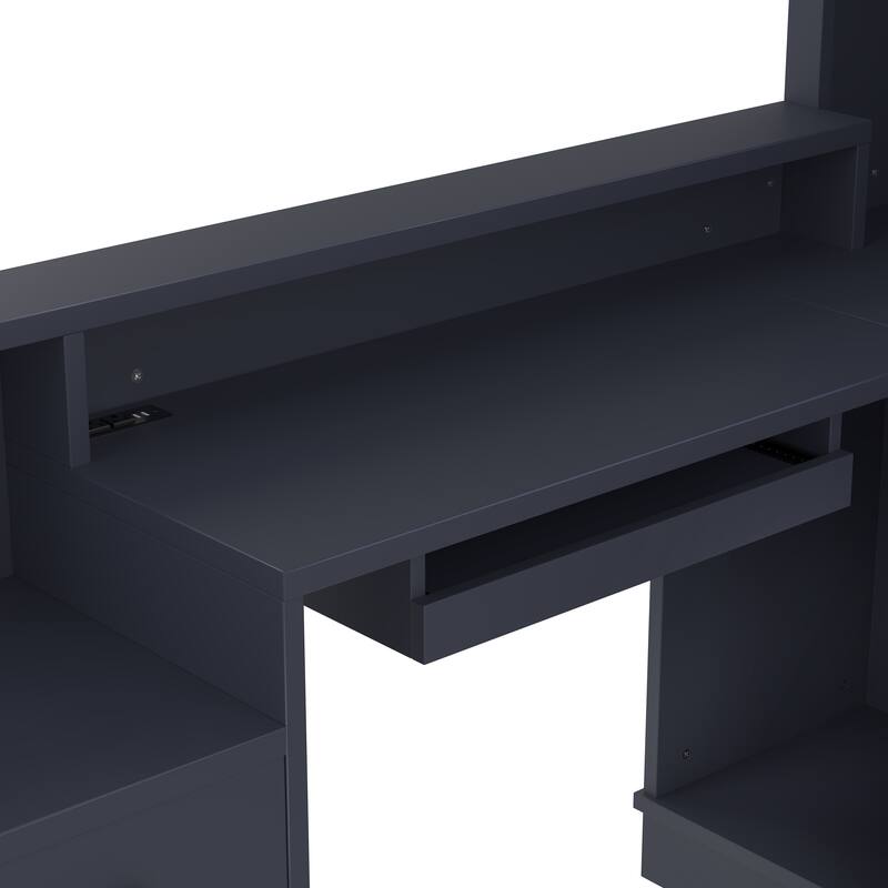 L-Shaped Computer Desk with outlet, Drawers, Bookshelf, Modern Corner Desk, L-Shaped Study Table Writing Desk