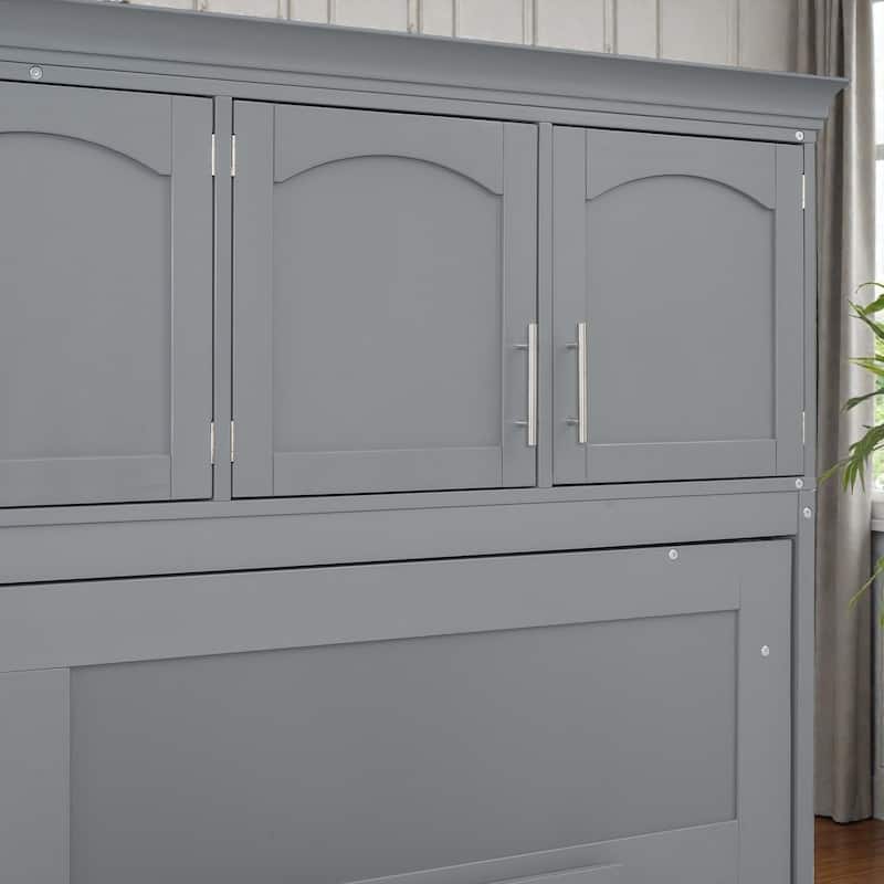 Queen Size Murphy Wall Bed with Cabinets, Wardrobe, Drawers & Storage Shelf, Space-Saving Folding Bed System