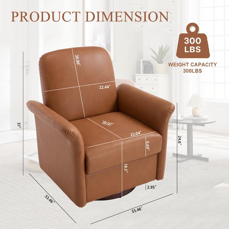 PU Leather Swivel Barrel Chair, Comfy Upholstered Lounge Reading Chair, Single Sofa Chair with Curved Back & Armrests