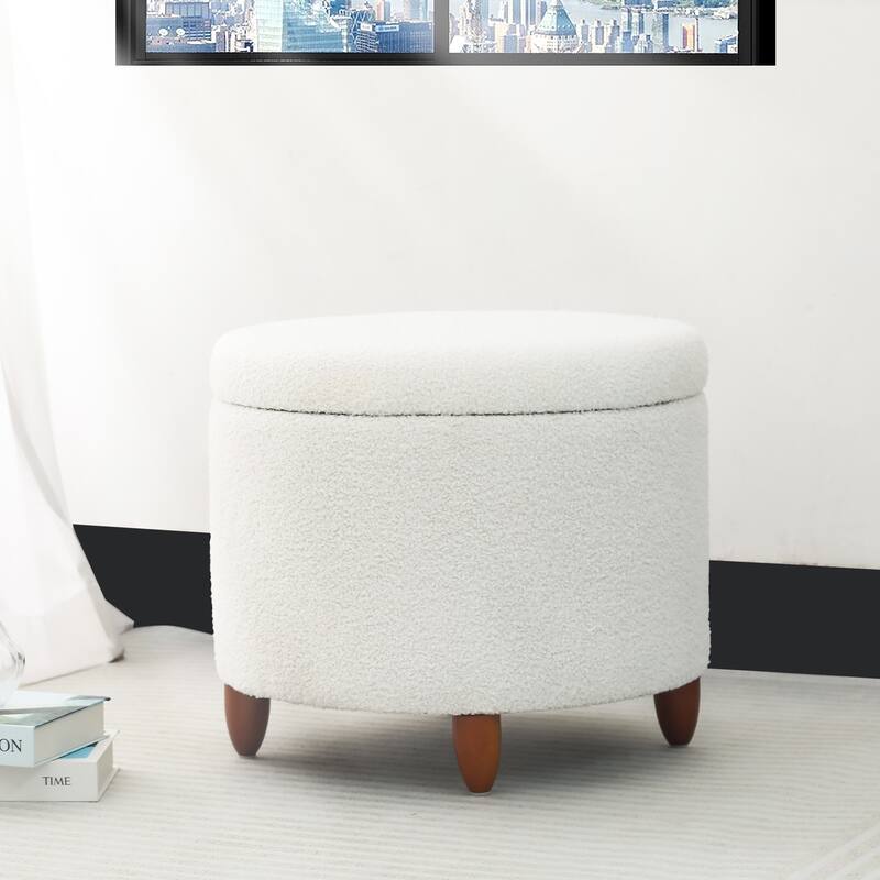 Adeco Round Button-tufted Lift-top Storage Ottoman