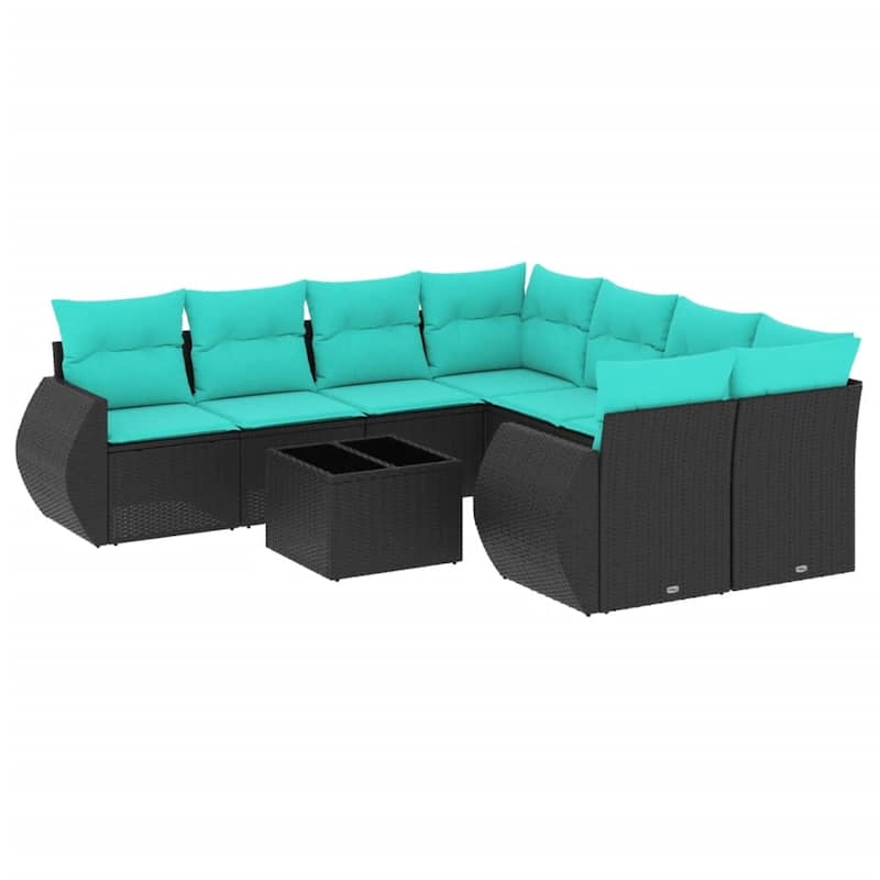vidaXL Patio Sofa Set with Cushions Outdoor Furniture 9 Piece Poly Rattan - 24.4 x 24.4 x 27.2