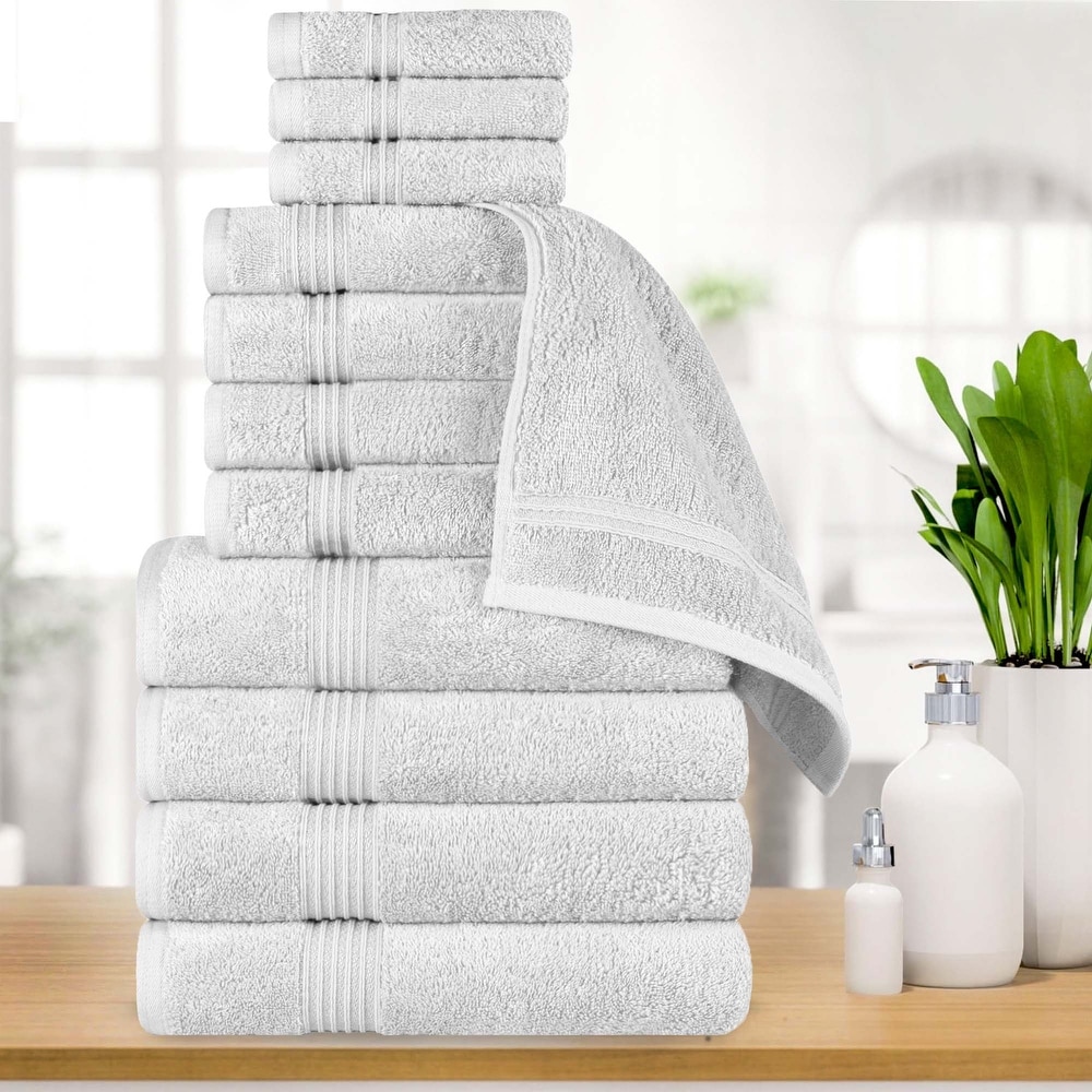 Bibb Home 6 Piece Egyptian Cotton Towel Set - 12 Colors - Solid White 