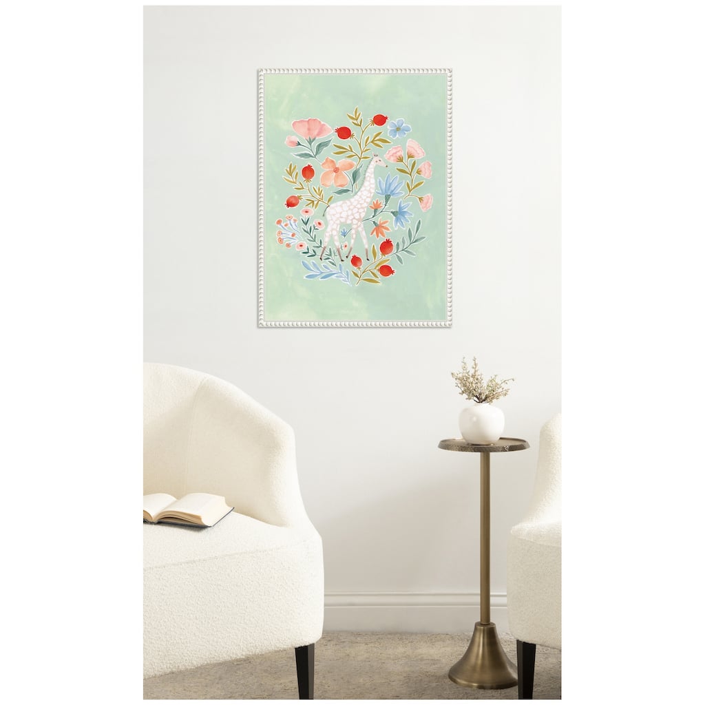 Kate and Laurel JL Giraffe and Florals by Jill Labieniec Framed Canvas Wall Art Print