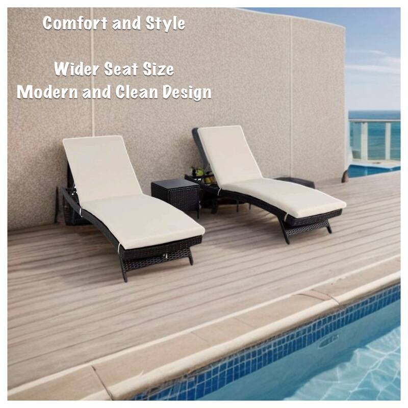 Polo Brown 3-Piece Wicker Chaise Lounge Set with Beige Cushions