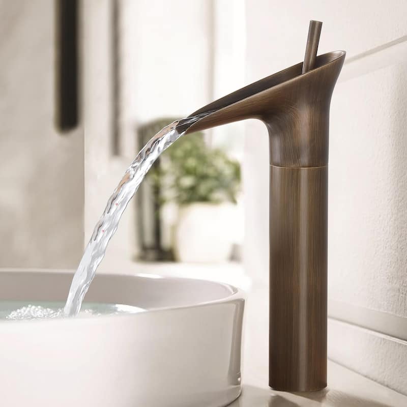 12.4"H Solid Brass Waterfall Single Handle Single Hole Bathroom Faucet