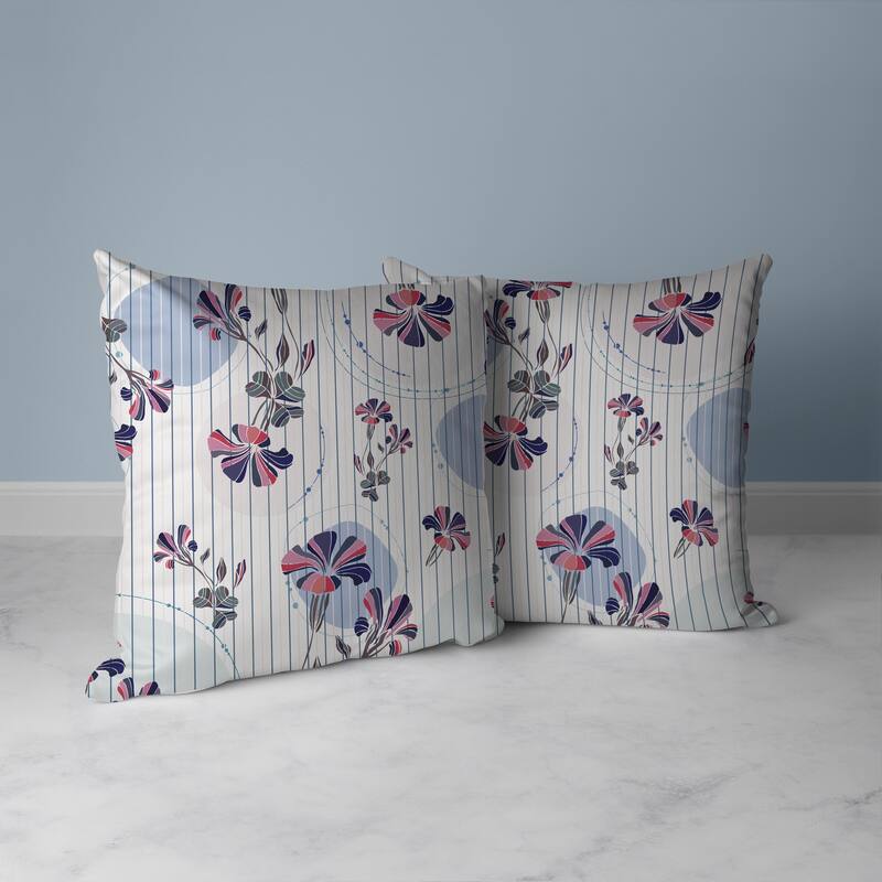 Circular Garden Faux Suede Reversible Throw Pillow OffWhite and Blue