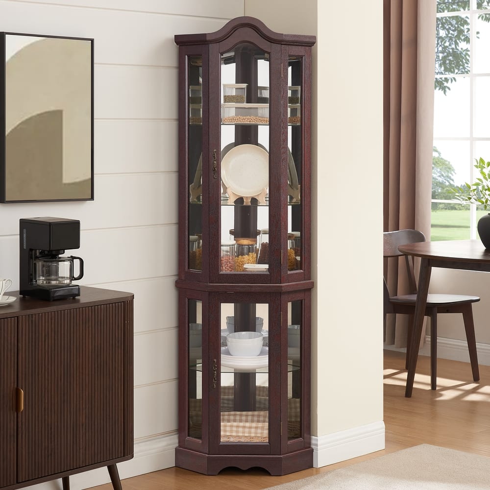 GDFStudio - Storage Corner Curio Cabinet with Lighted Glass Shelves