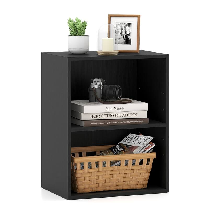 Gymax 2-Cube Bookcase w/ 5-Position Adjustable Shelf Anti-Toppling - Black