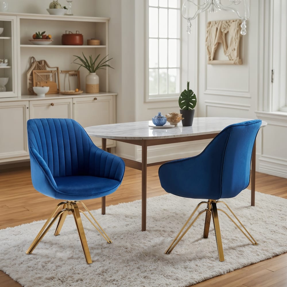 Art Leon Set of 2 Velvet Swivel Dining Chair with Golden Legs