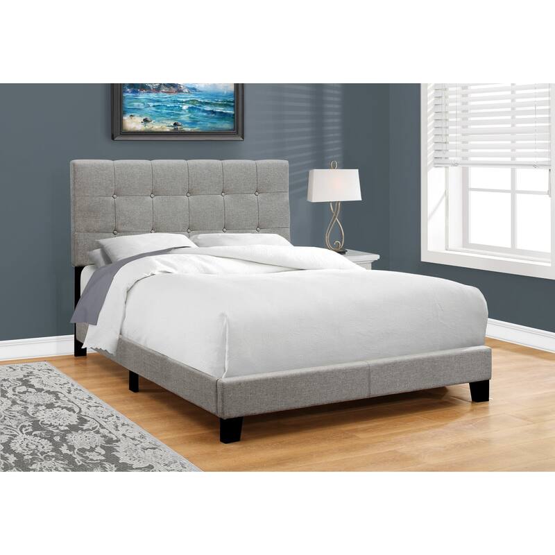 Full Size Upholstered Bed Frame with Grey Linen Look Headboard - Grey