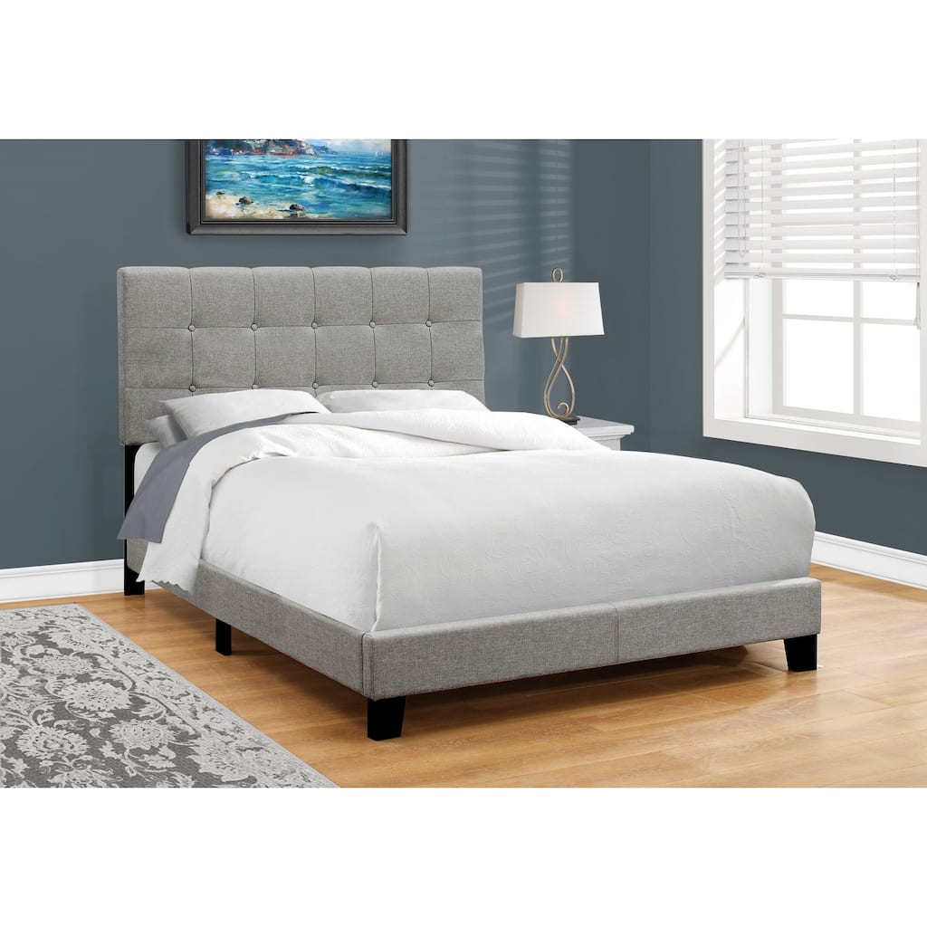 Full Size Upholstered Bed Frame with Grey Linen Look Headboard