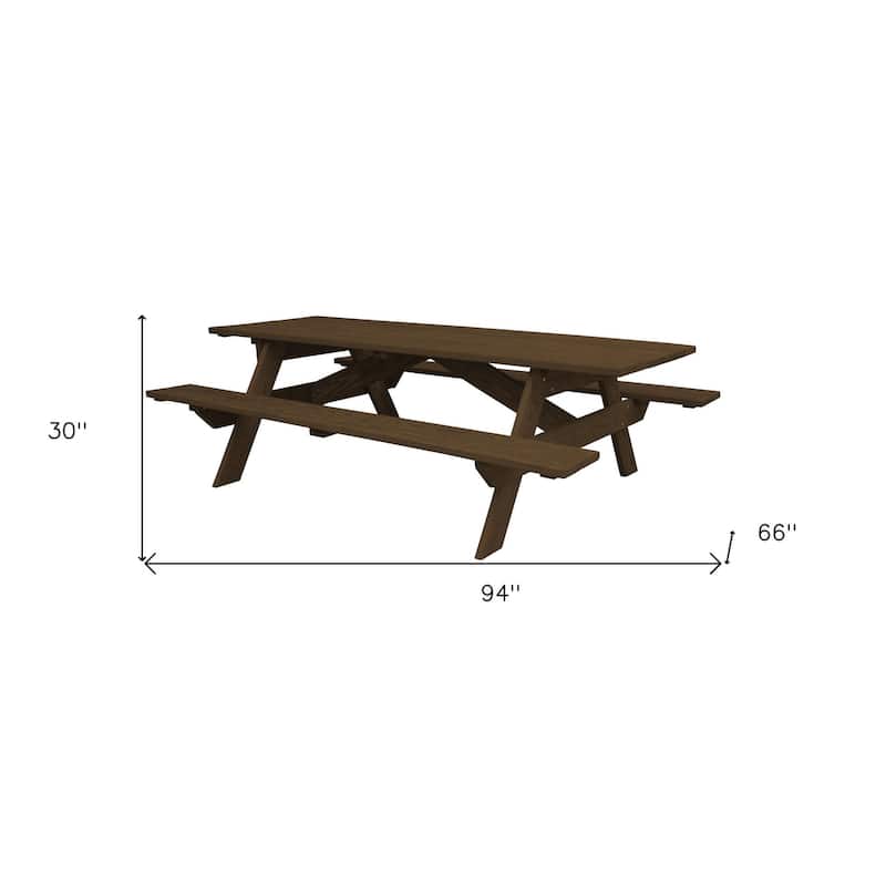HomeRoots 94" Dark Brown Solid Wood Outdoor Picnic Table