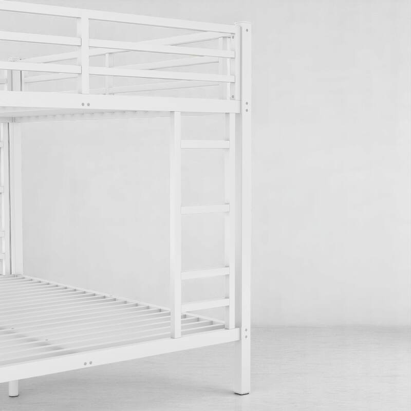 Queen Over Queen Metal Bunk Bed with Dual Ladders, Guardrails, Noise-Free Slats, and Under-Bed Storage,Steel Frame Bunk Bed