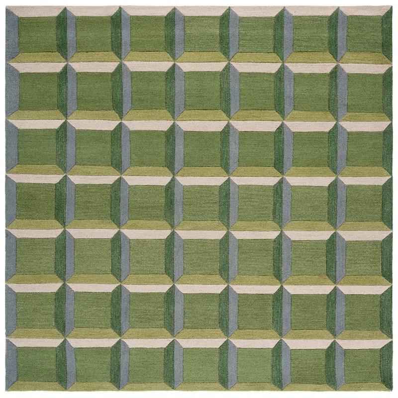SAFAVIEH Handmade Genre Hikariko Mid-Century Modern Wool Rug - 3' Square - Green/Beige