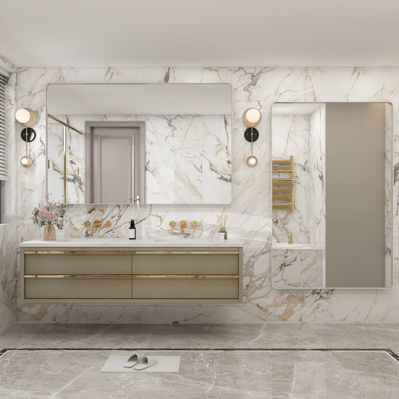 Modern Metal Frame Wall Mounted Bathroom Vanity Mirror