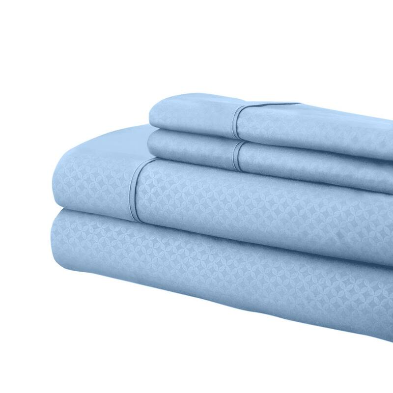 Home Sweet Home Dream Greek Key Embossed Bed Sheet Set - Blue - King