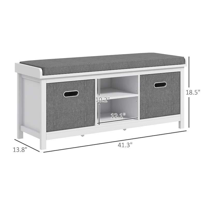 HOMCOM White Shoe Storage Bench with Padded Seat, 2 Drawers and Adjustable Shelf