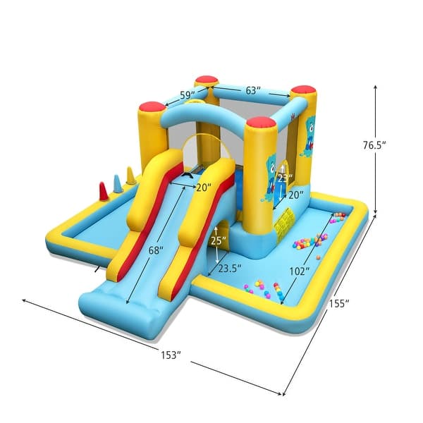Inflatable Bounce House 7-in-1 Bouncy Castle with Slide and Tunnel without Blower - 155" x 153" x 76.5" (L x W x H)