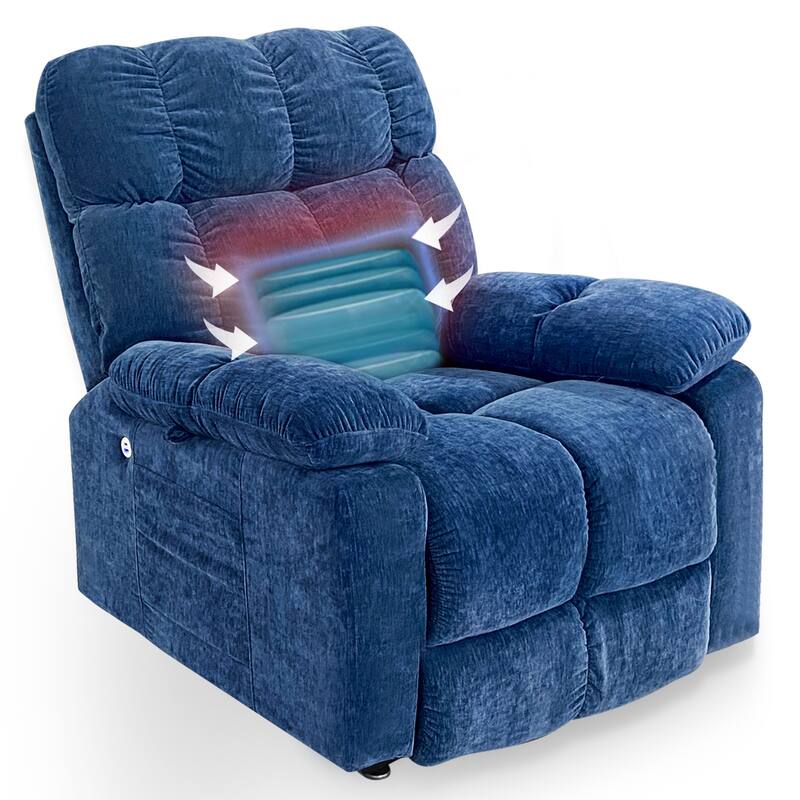 Blue Power Lift Recliner with Dual OKIN Motors, Massage, Lumbar Heating