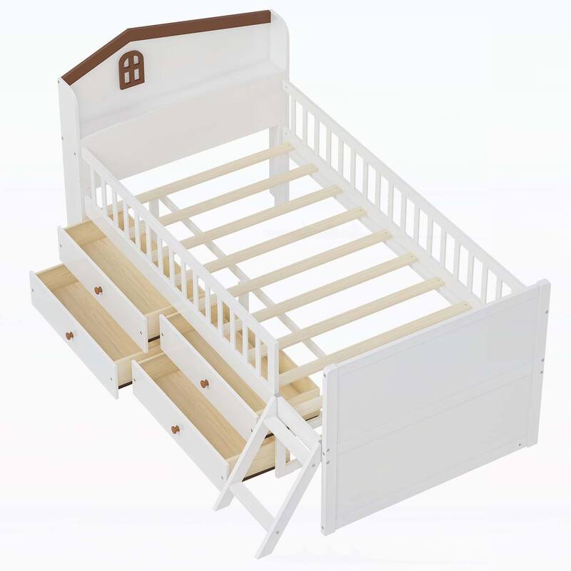 Versatile Wooden Twin Bed with Multiple Storage Options for Kids