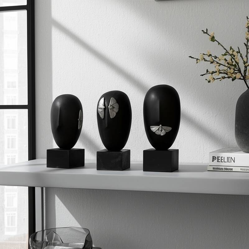 Resin Modern Sculptures with Butterfly Decorative Art (Set of 3) - 6" x 6" x 13"