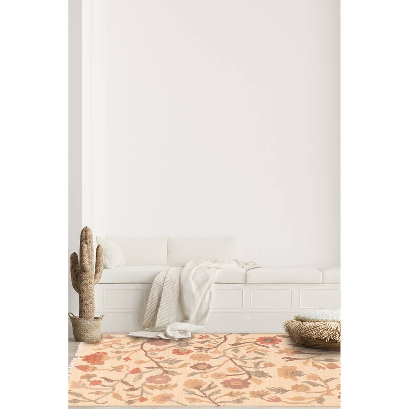 ECARPETGALLERY Flat-Weave Palas Denizli Cream Jute Kilim - 5'4 x 7'6