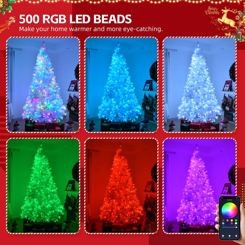 Pre-lit Artificial Christmas Tree with 400 RGB Lights and 1150 Branch Tips APP Controlled for Home or Office