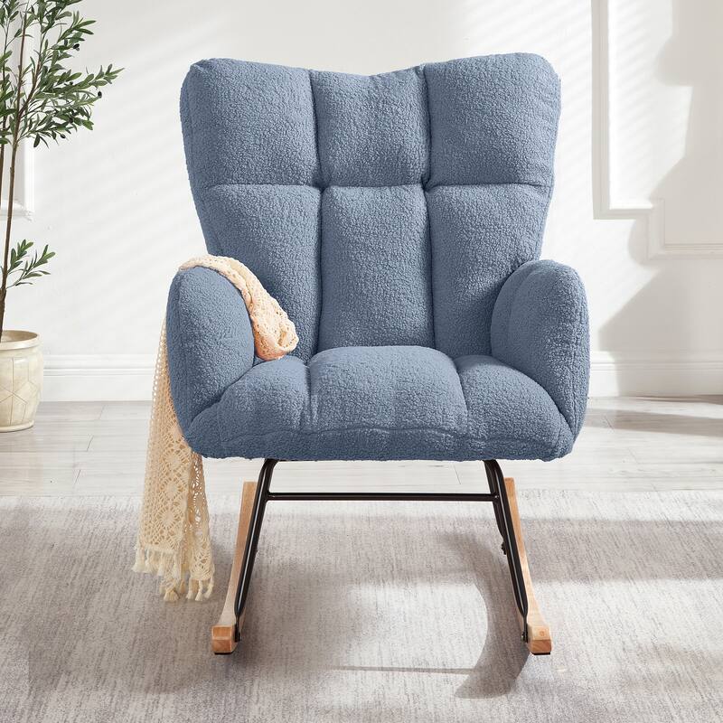 Anmytek Comfy Tufted Teddy Fabric Glider Rocking Chair