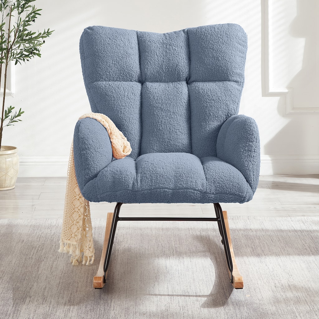 Reading Chair Rocking Chair with Wood Legs, Rustic Side Chair Office Chair Light Blue Coffee Chair Accent Chair