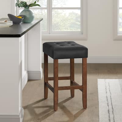 Madison Backless Counter Height Stool True Walnut Finish with Black PU