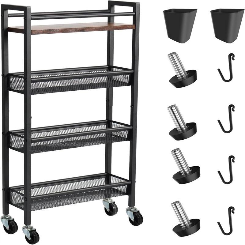 4 Tier Kitchen Rolling Utility Cart - 5.9"D x 16.2"W x 32"H