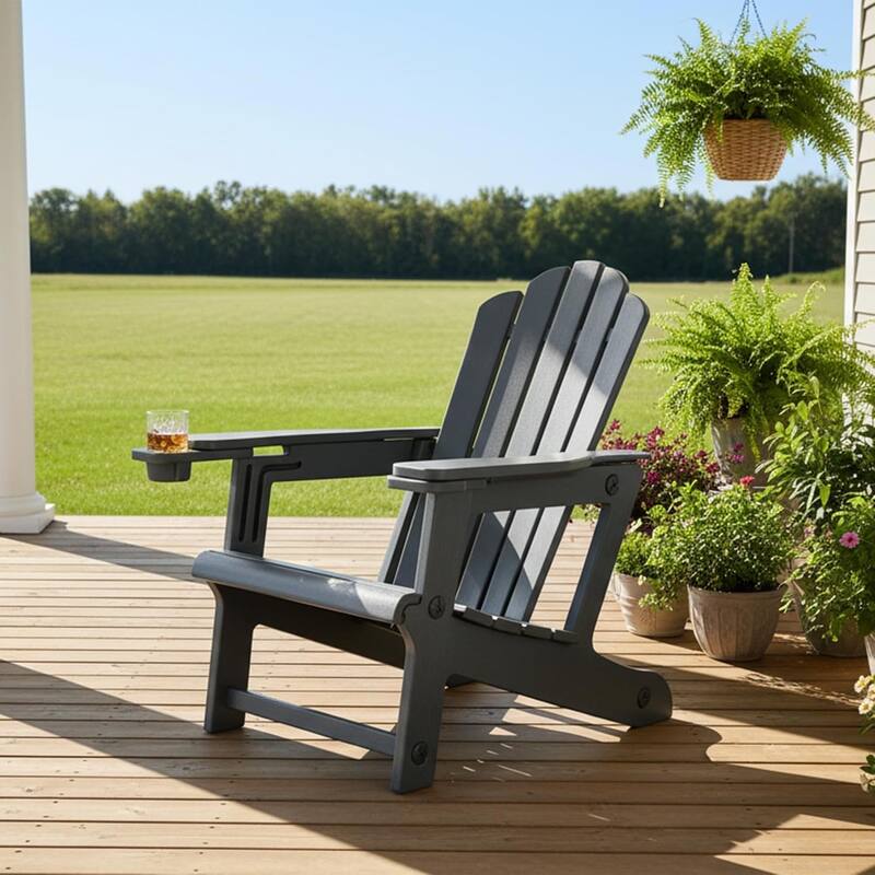 PURPLE LEAF All-Weather HDPE Adirondack Chair - Oversized Seat, Dual Cup Holders for Patio/Garden/Deck/Backyard - Grey