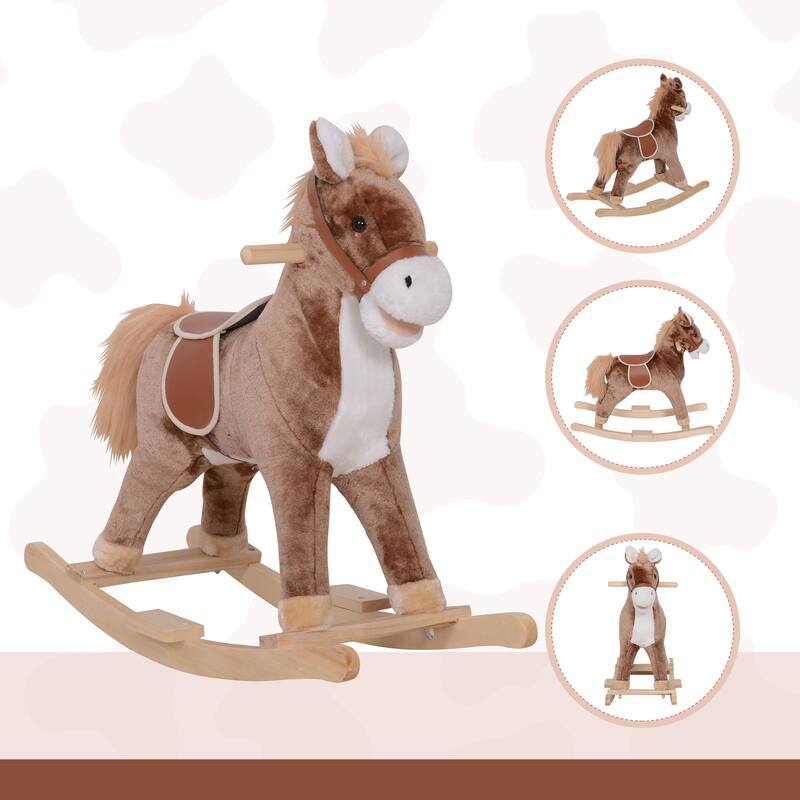 Plush Wooden Kids Rocking Horse with Padded Seat and Handles