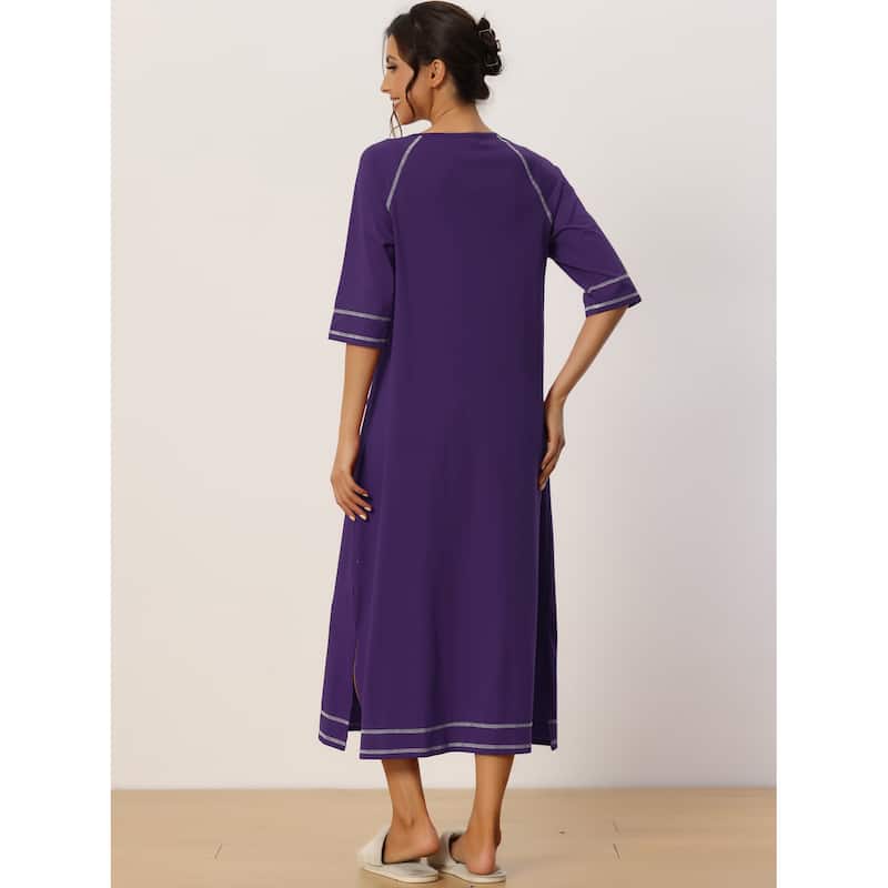 Women Zipper Robe Long Sleeve Loungewear Bathrobe with Pockets