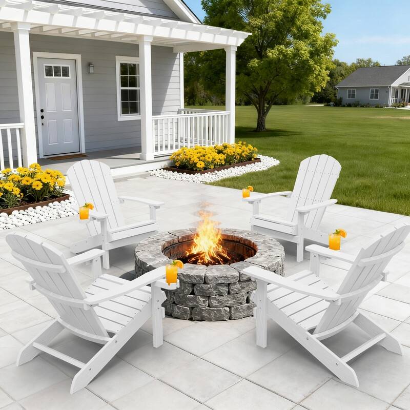 WINSOON All Weather HIPS Outdoor Plastic Adirondack Chairs Set of 4 - White