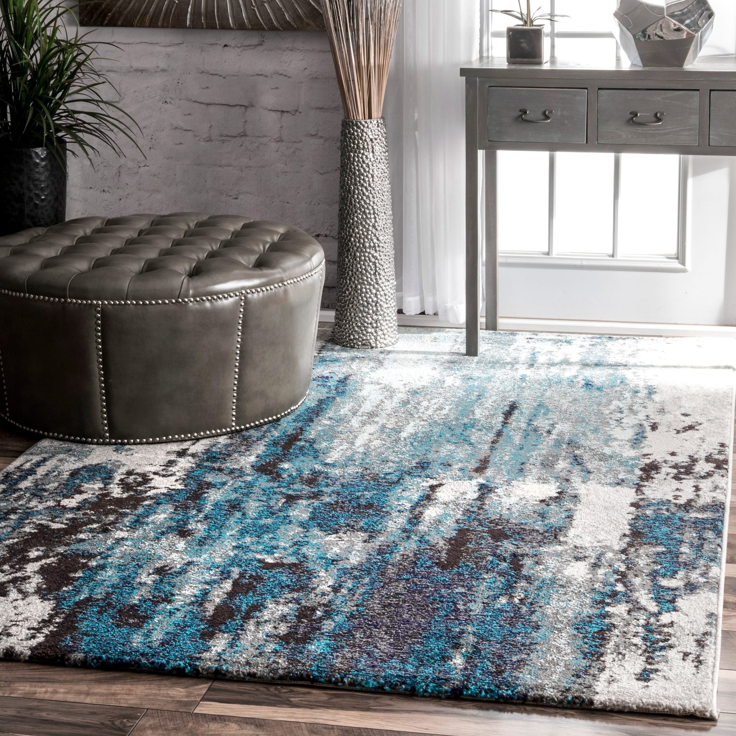 Shop Porch Den Geary Blue Abstract Painting Area Rug On Sale