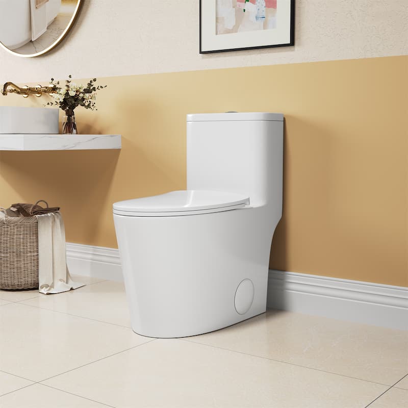 Elongated One-Piece Toilet with Soft-Close Comfort Height Seat