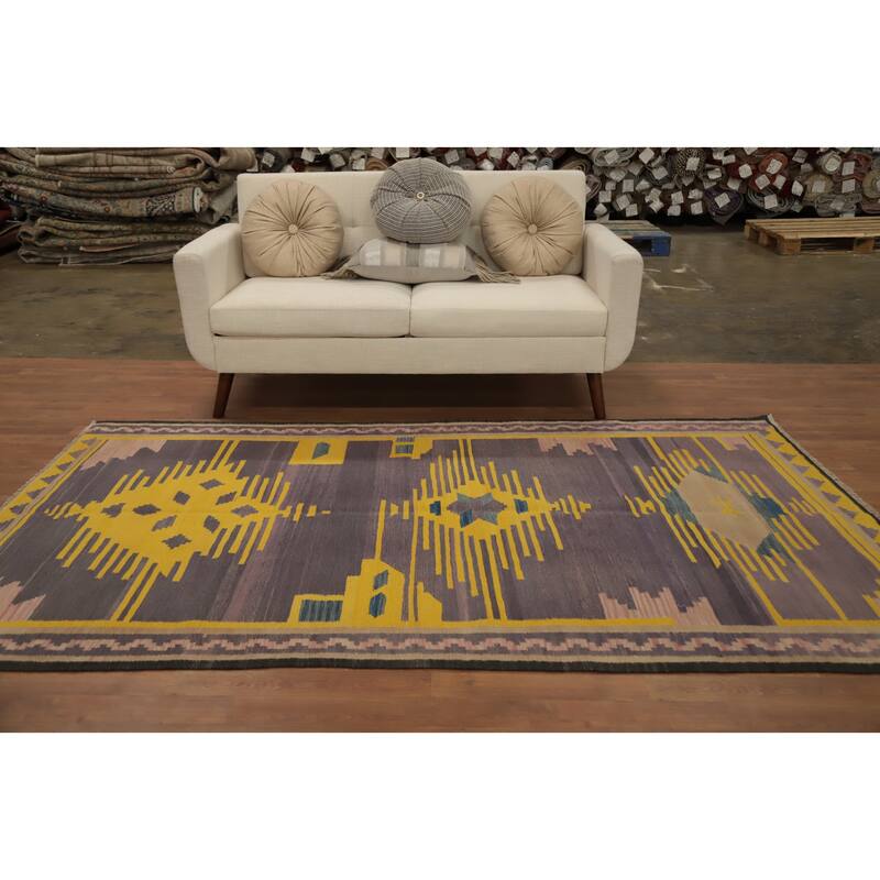 Hand Woven Oriental 100% Wool Carpet Southwestern Tribal Purples Kilim Area Rug - 8' 3'' X 4' 10''