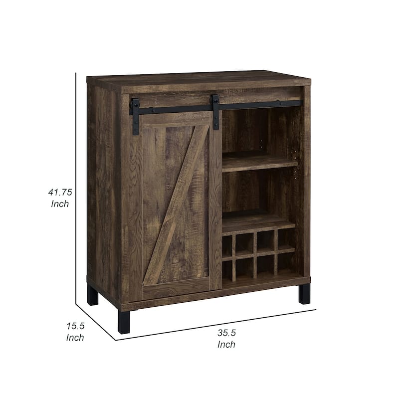 42 Inch Bar Cabinet with Single Sliding Door, Two Open Shelves, Black