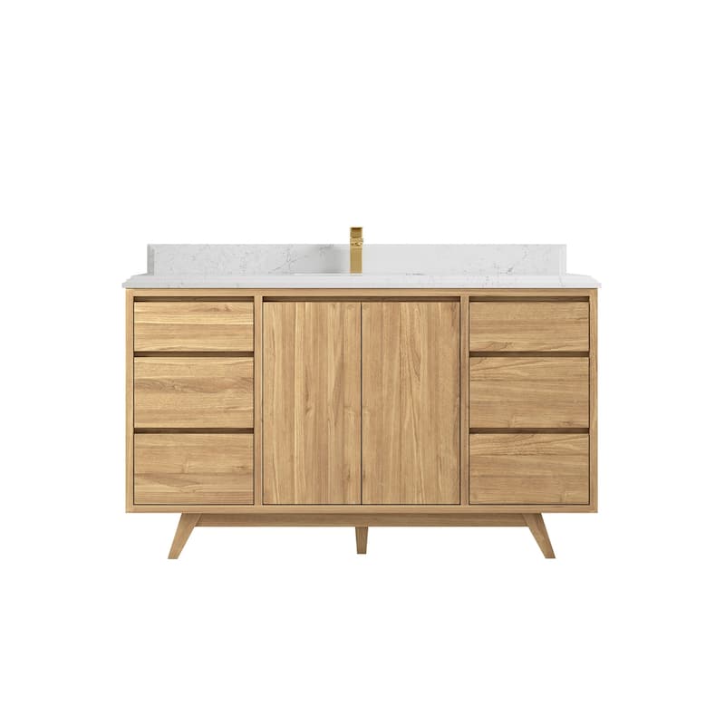 Willow Collections 60 in. W x 22 in. D Madison Teak Single Sink Bathroom Vanity with Countertop - 1.5" Empira White - Light Natural Teak