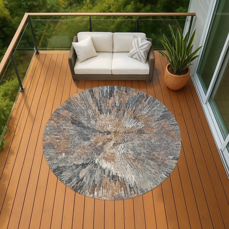 Machine Washable Indoor/ Outdoor Abstract Burst Chantille Rug - Copper - 8' x 8'